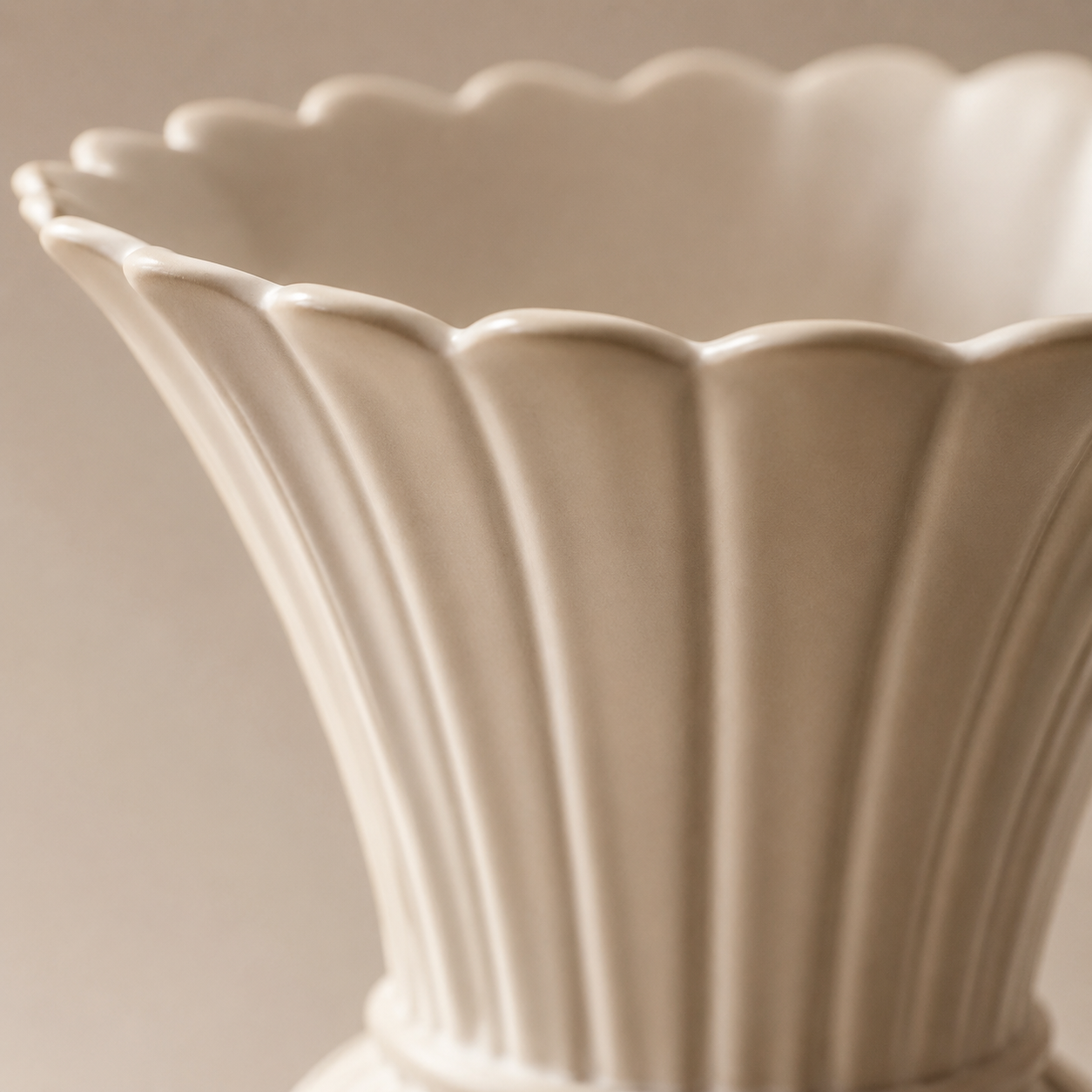 Scalloped Ribbed Ceramic Vase