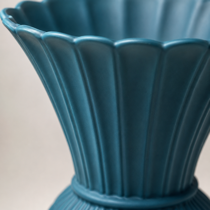 Scalloped Ribbed Ceramic Vase