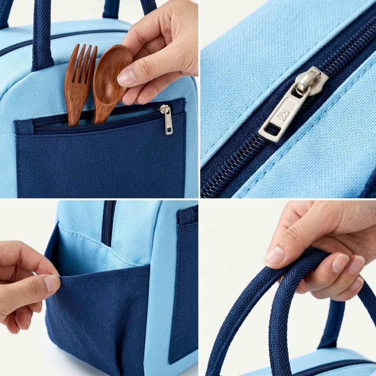 Sky Blue Insulated Lunch Bag for Women Men Kids | Large Capacity Thermal Lunch Tote Bag with Zipper Closure, Front Pocket, Dual Side Pockets | Reusable Lunch Bag for Office, School & Travel (Blue)