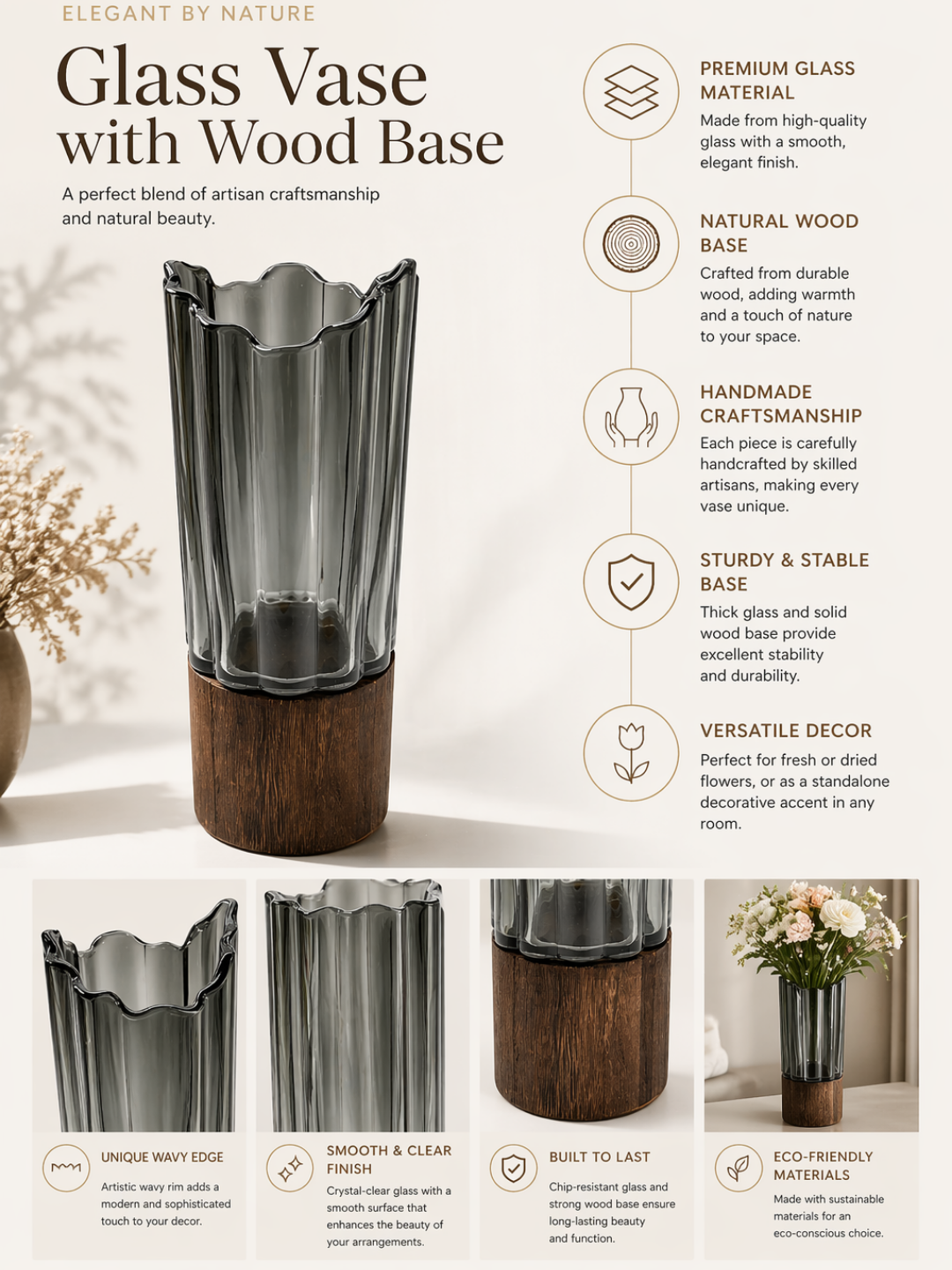 Award Smoky Black Flower Vase