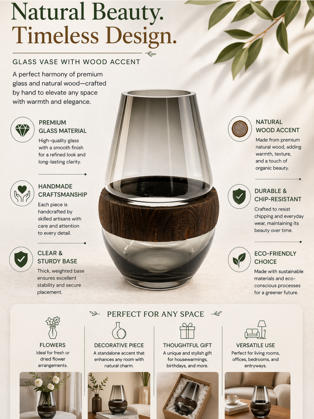 Cylindrical Smoky Black Flower Vase