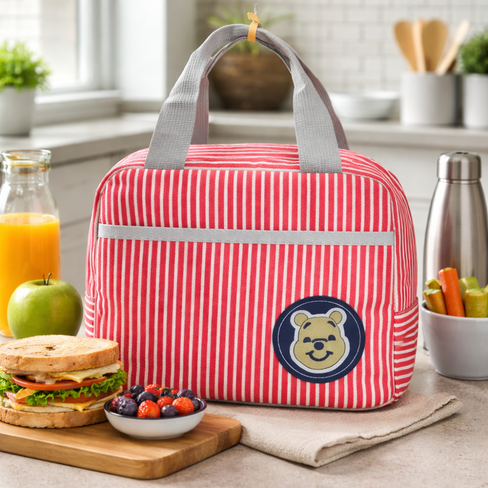 M N Store Insulated Lunch Bag for Men & Women – Stylish Stripe Lunch Tote with Front Pocket, Reusable Leakproof Lunch Box Bag for Office, School, Travel & Picnic