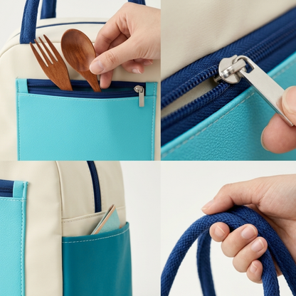 Sky Blue Insulated Lunch Bag for Women Men Kids | Large Capacity Thermal Lunch Tote Bag with Zipper Closure, Front Pocket, Dual Side Pockets | Reusable Lunch Bag for Office, School & Travel (Blue)
