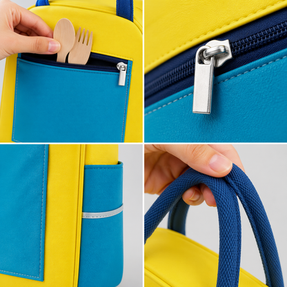 Sky Blue Insulated Lunch Bag for Women Men Kids | Large Capacity Thermal Lunch Tote Bag with Zipper Closure, Front Pocket, Dual Side Pockets | Reusable Lunch Bag for Office, School & Travel (Blue)