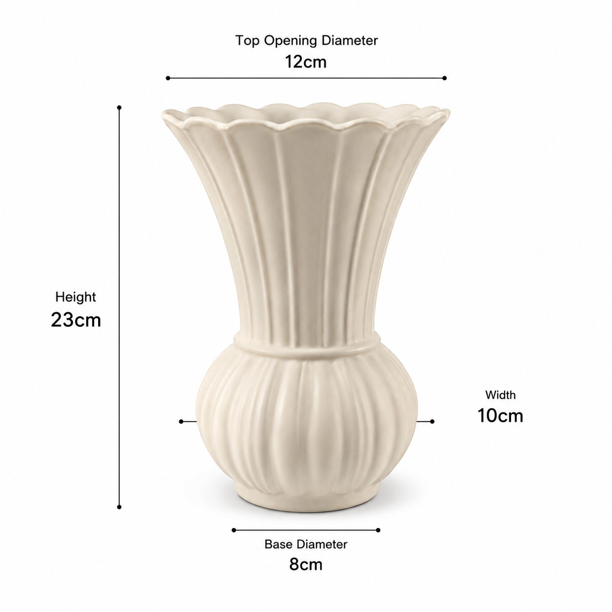 Scalloped Ribbed Ceramic Vase