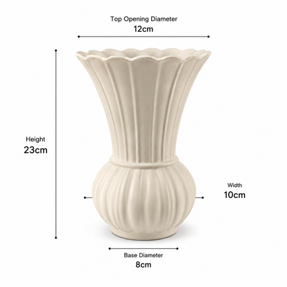 Scalloped Ribbed Ceramic Vase