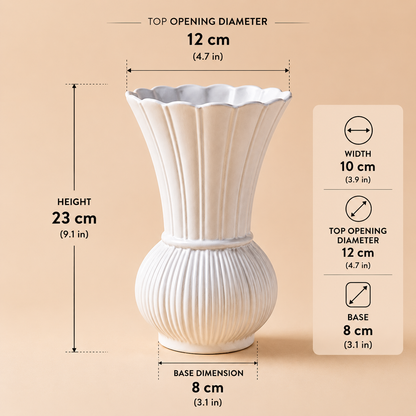 Scalloped Ribbed Ceramic Vase