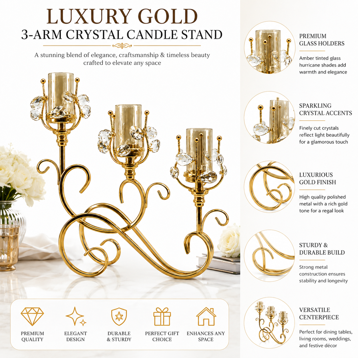 Elegant Triple Arm Candle Holder