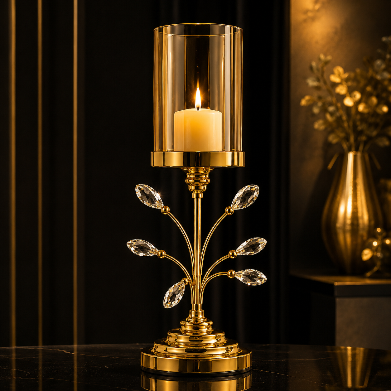 Golden Crystal Candle Holder