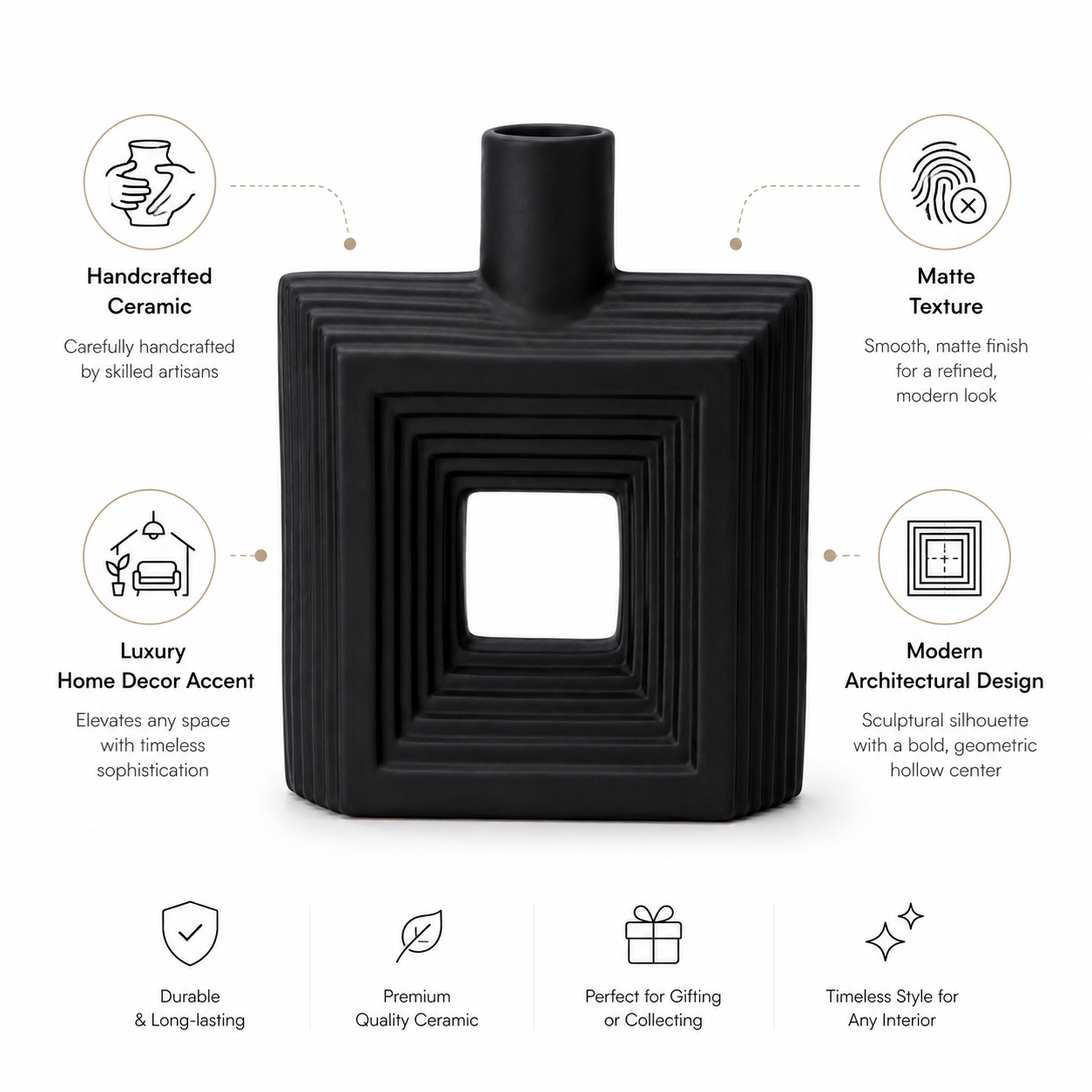 Ribbed Hollow Square Vase