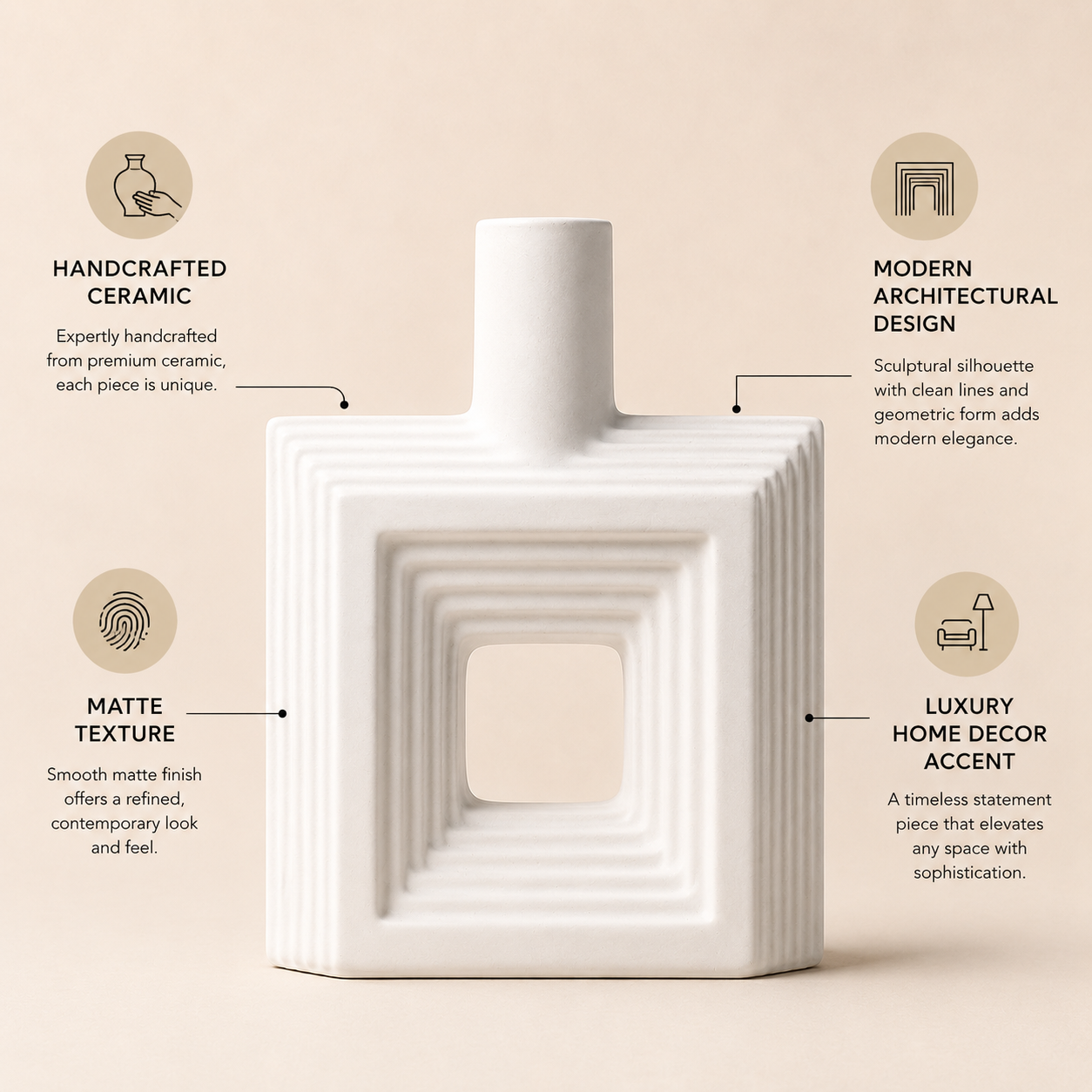 Ribbed Hollow Square Vase