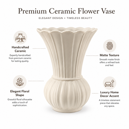 Scalloped Ribbed Ceramic Vase