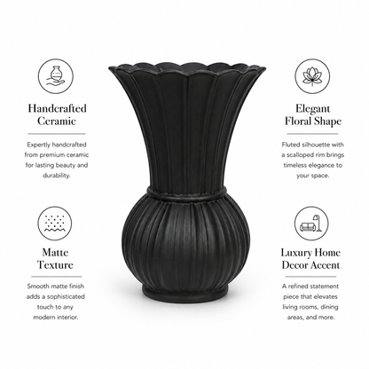 Scalloped Ribbed Ceramic Vase