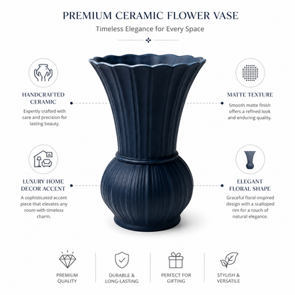 Scalloped Ribbed Ceramic Vase