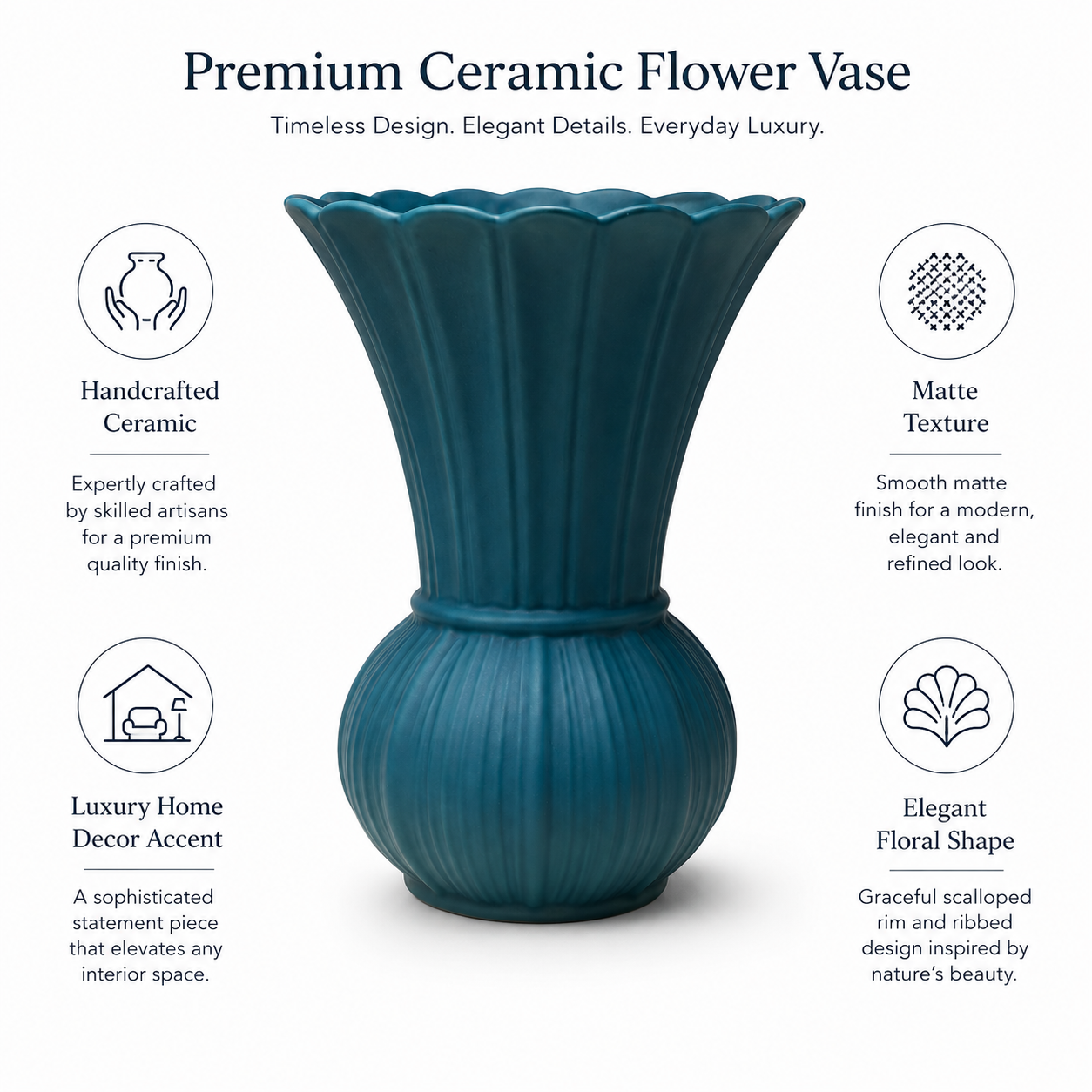 Scalloped Ribbed Ceramic Vase