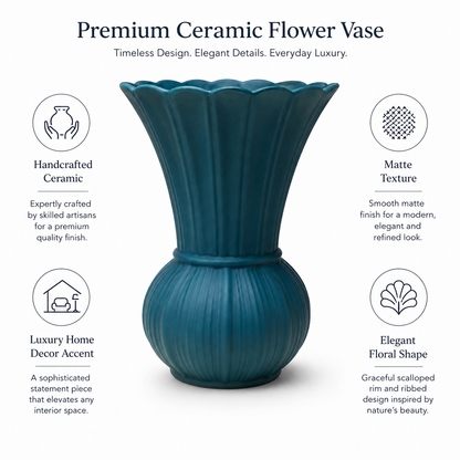 Scalloped Ribbed Ceramic Vase