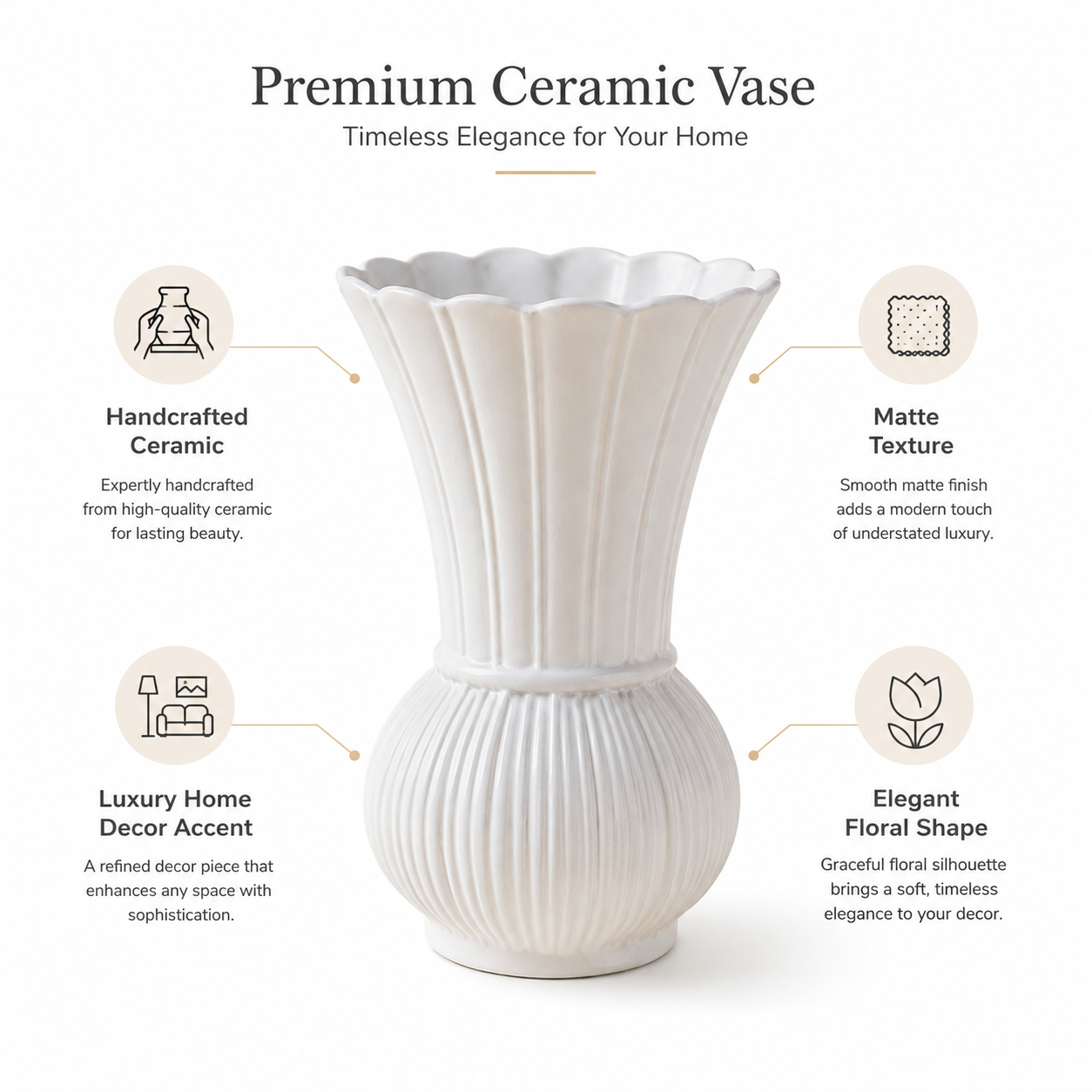 Scalloped Ribbed Ceramic Vase