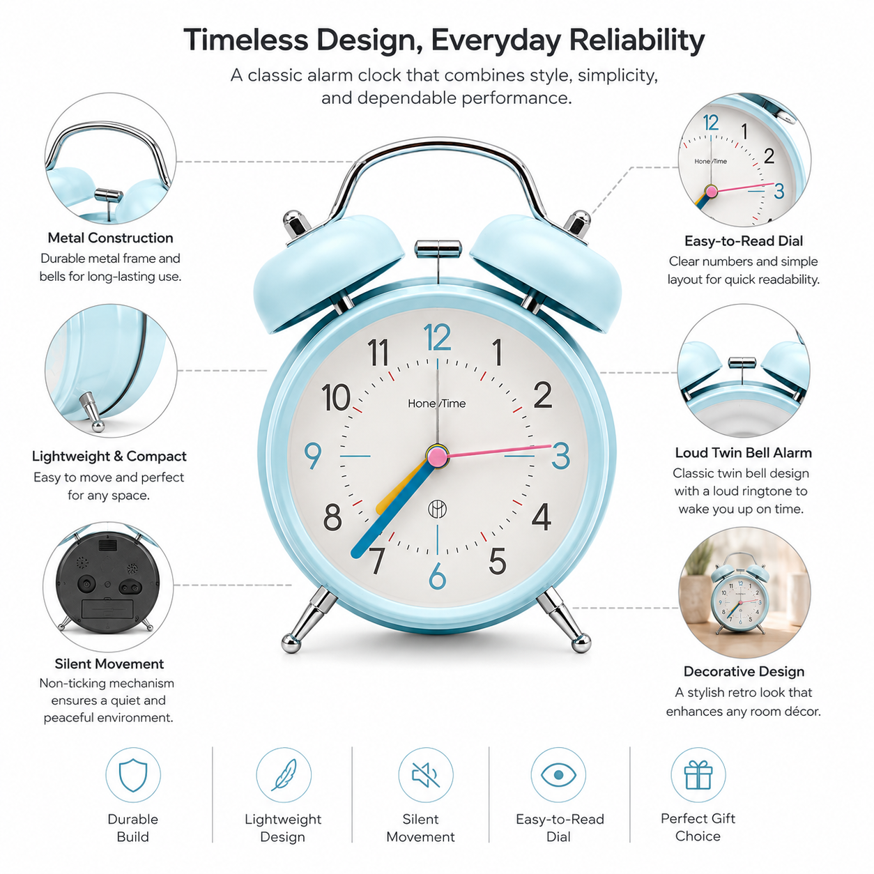 Table Bell Clock