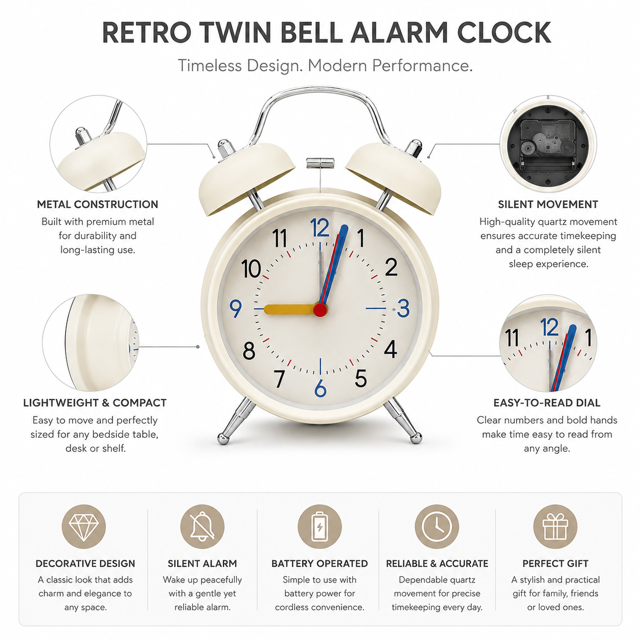 Table Bell Clock