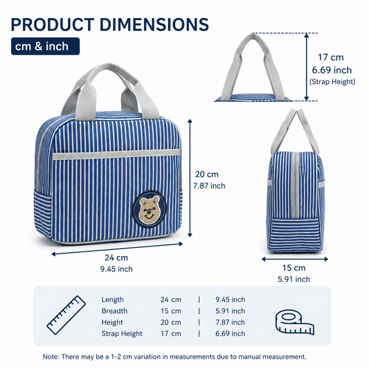 M N Store Insulated Lunch Bag for Men & Women – Stylish Stripe Lunch Tote with Front Pocket, Reusable Leakproof Lunch Box Bag for Office, School, Travel & Picnic