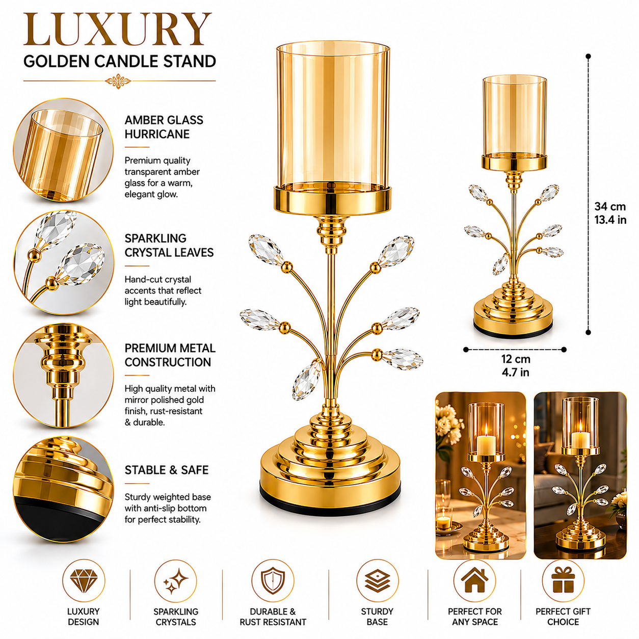 Golden Crystal Candle Holder