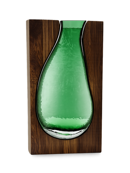 Oval Glass green wooden Flower Vase