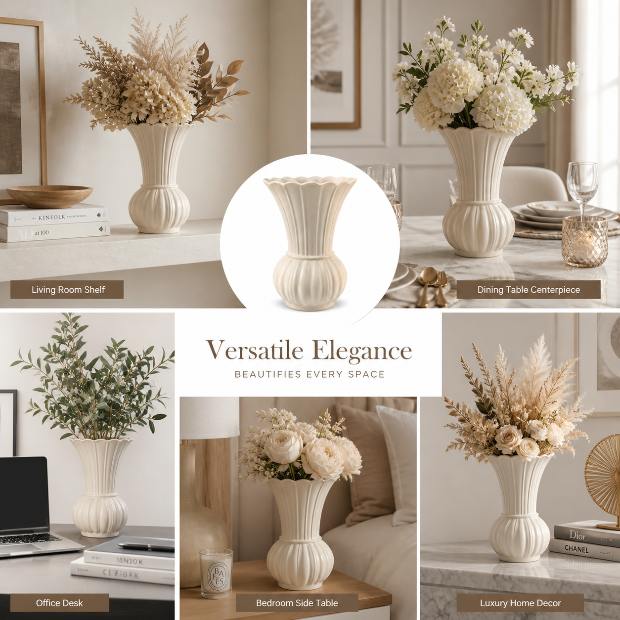 Scalloped Ribbed Ceramic Vase