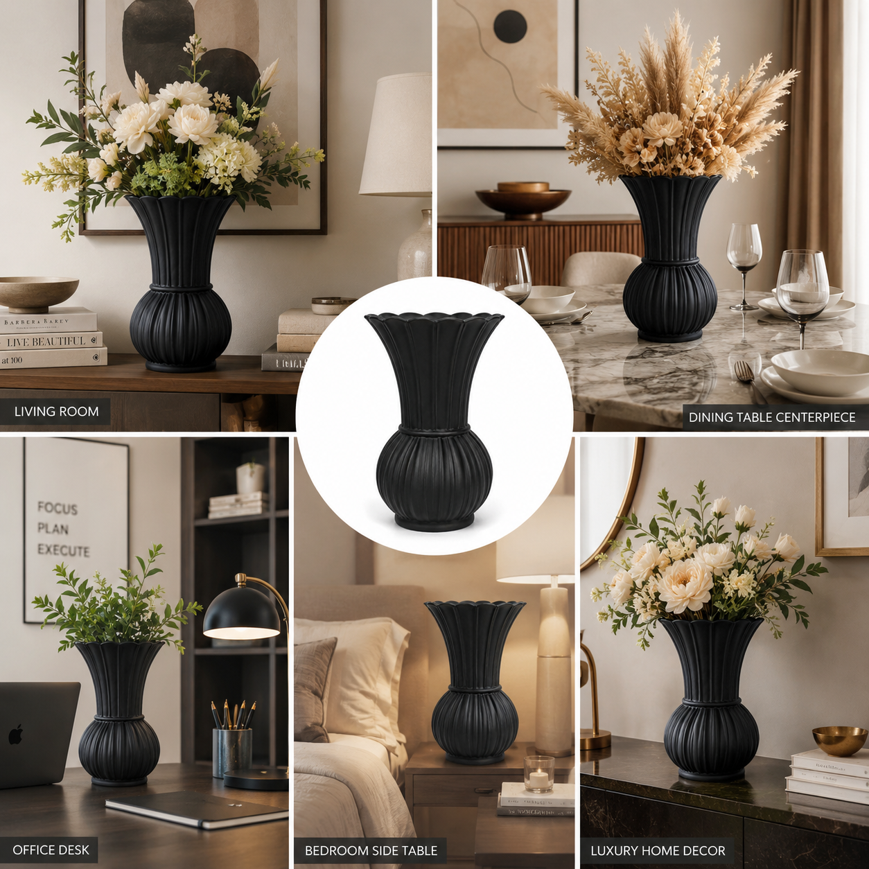 Scalloped Ribbed Ceramic Vase