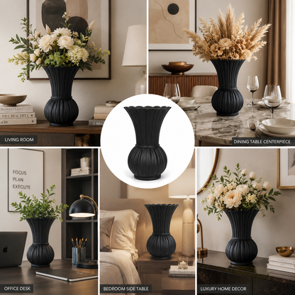 Scalloped Ribbed Ceramic Vase