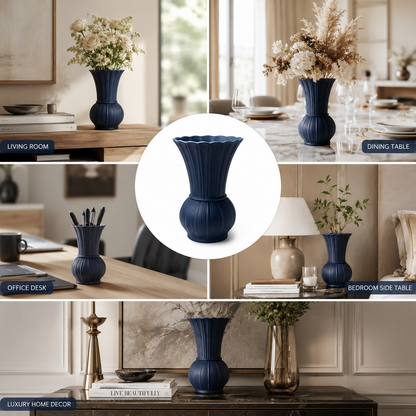 Scalloped Ribbed Ceramic Vase