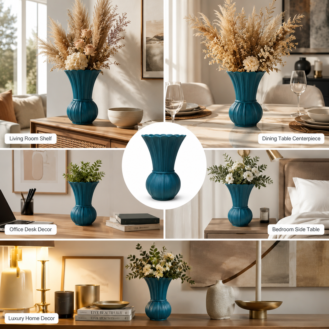 Scalloped Ribbed Ceramic Vase