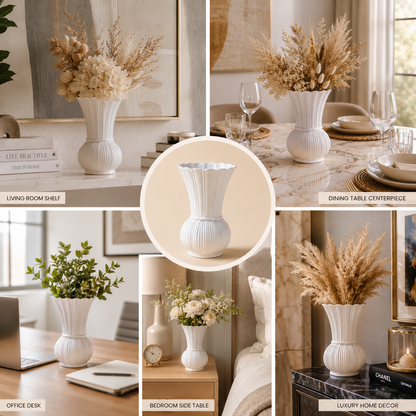 Scalloped Ribbed Ceramic Vase