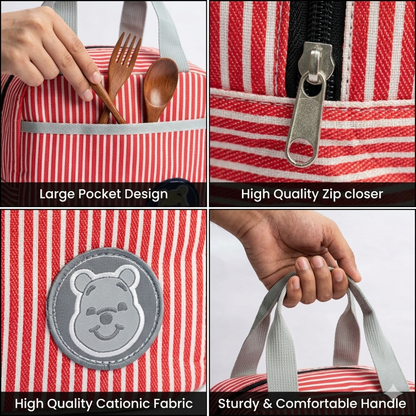 M N Store Insulated Lunch Bag for Men & Women – Stylish Stripe Lunch Tote with Front Pocket, Reusable Leakproof Lunch Box Bag for Office, School, Travel & Picnic
