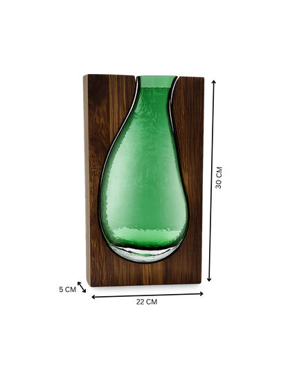 Oval Glass green wooden Flower Vase