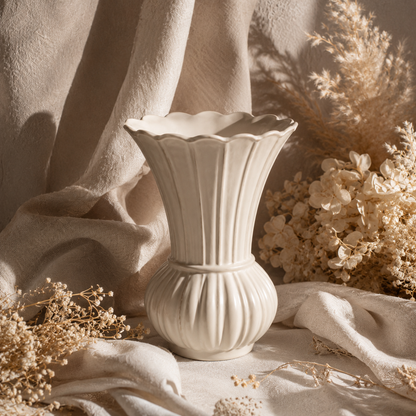 Scalloped Ribbed Ceramic Vase