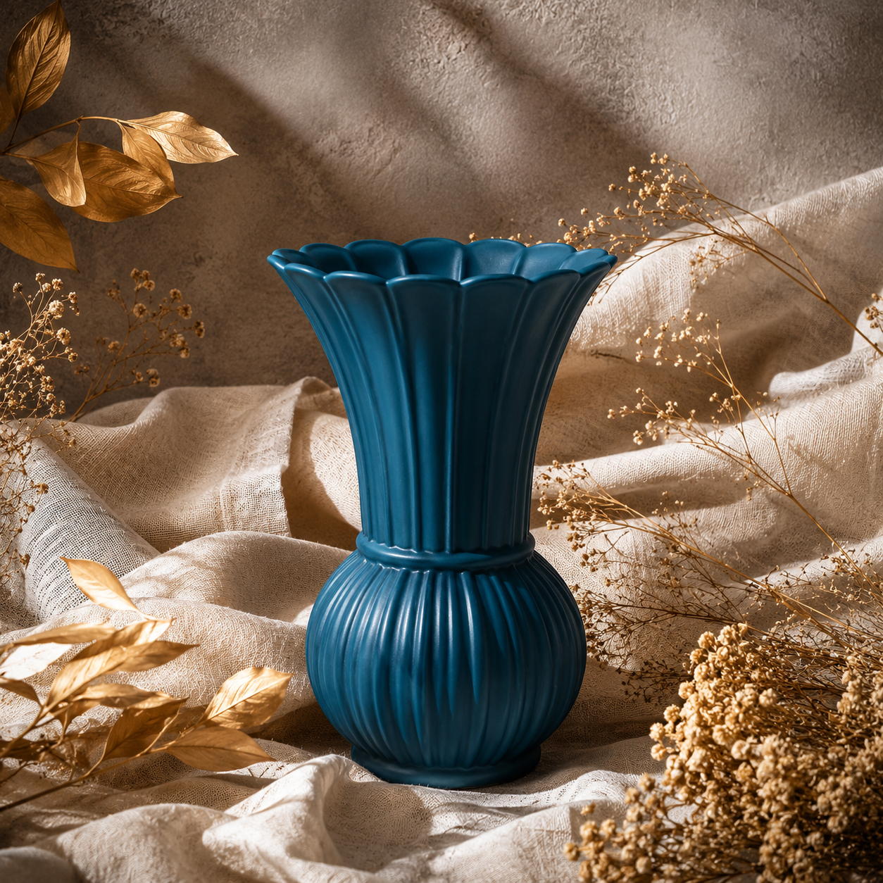 Scalloped Ribbed Ceramic Vase