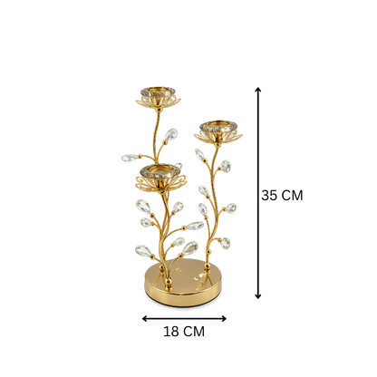 Golden Crystal Floral Candle Holder