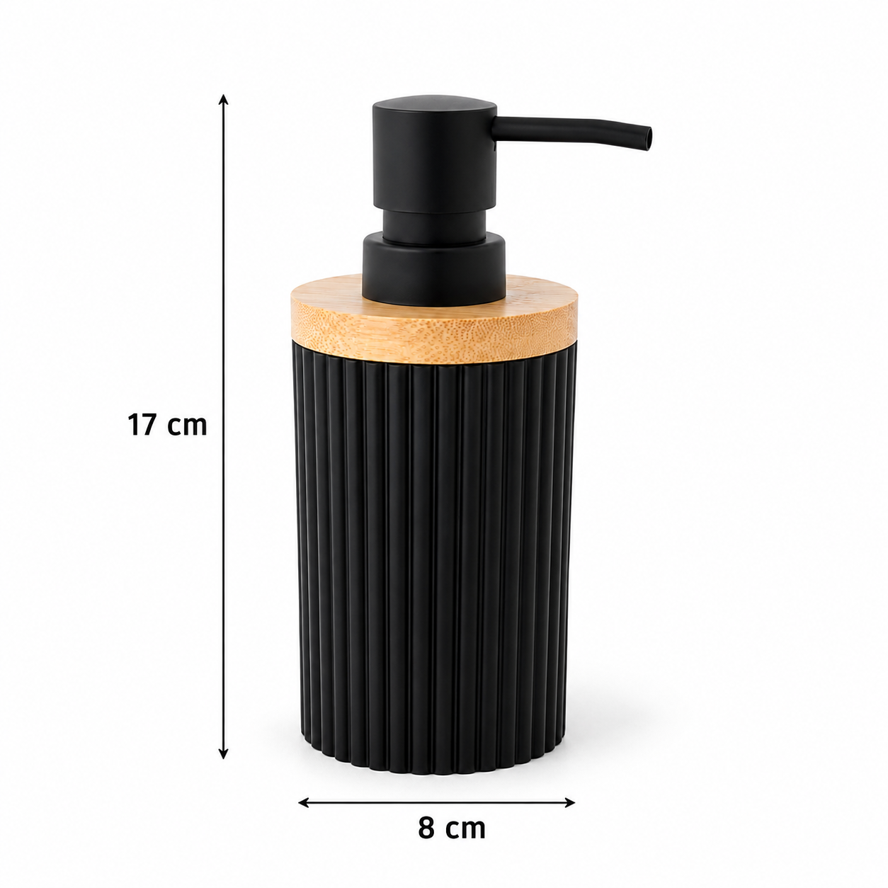 Premium Ribbed Ceramic Soap Dispenser with Bamboo Lid | Modern Refillable Bathroom & Kitchen Liquid Soap Dispenser | Matte Pump | Nordic Design (17 cm)