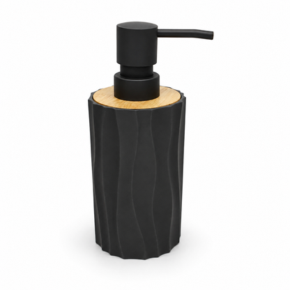 Premium Ceramic Soap Dispenser with Bamboo Lid & Matte Black Pump | Modern Refillable Hand Wash Lotion Dispenser | Bathroom & Kitchen Countertop Soap Pump Bottle