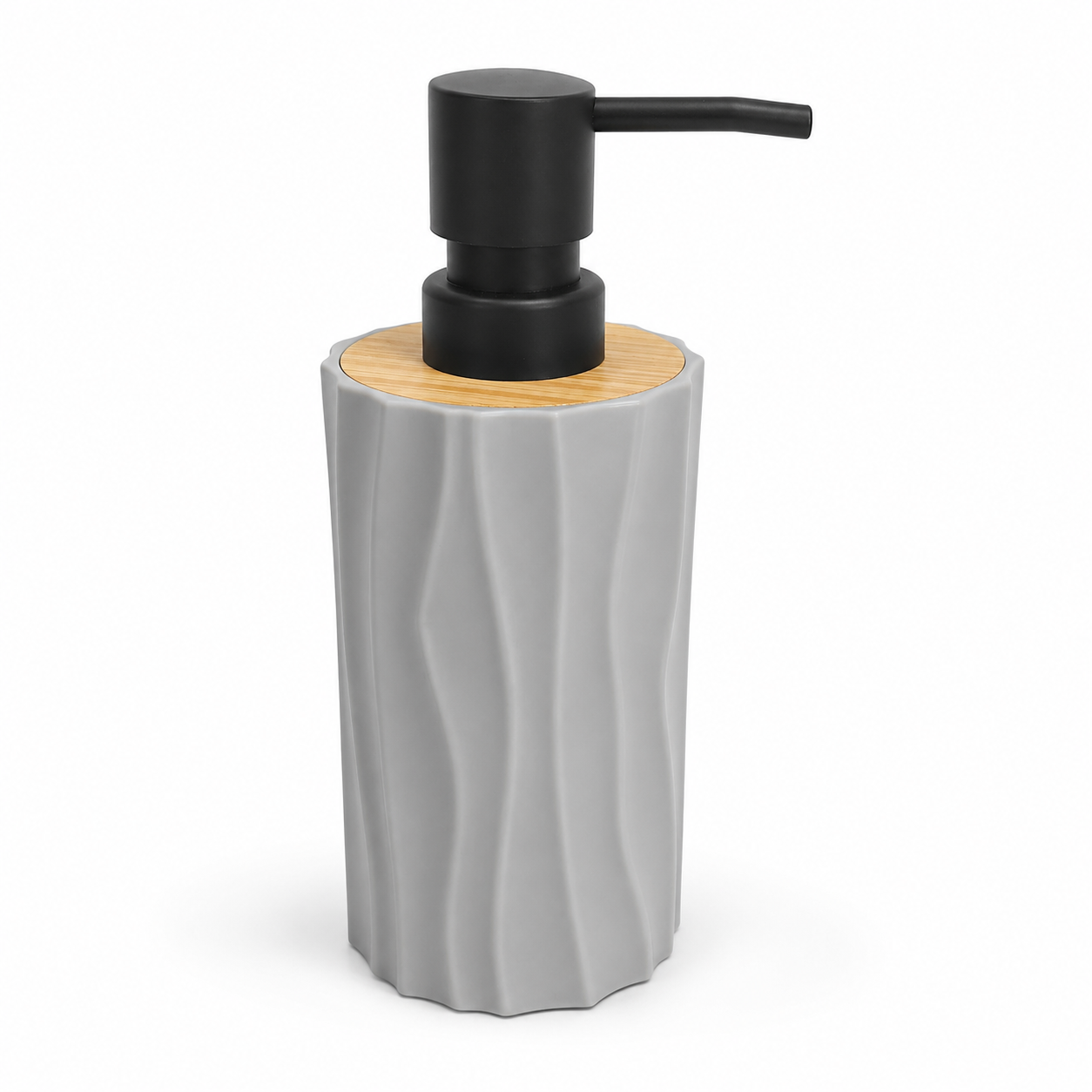 Premium Ceramic Soap Dispenser with Bamboo Lid & Matte Black Pump | Modern Refillable Hand Wash Lotion Dispenser | Bathroom & Kitchen Countertop Soap Pump Bottle