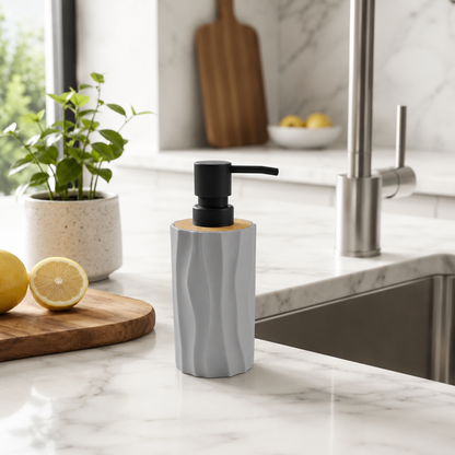Premium Ceramic Soap Dispenser with Bamboo Lid & Matte Black Pump | Modern Refillable Hand Wash Lotion Dispenser | Bathroom & Kitchen Countertop Soap Pump Bottle