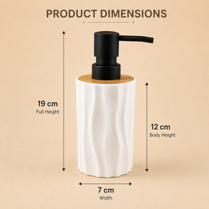 Premium Ceramic Soap Dispenser with Bamboo Lid & Matte Black Pump | Modern Refillable Hand Wash Lotion Dispenser | Bathroom & Kitchen Countertop Soap Pump Bottle
