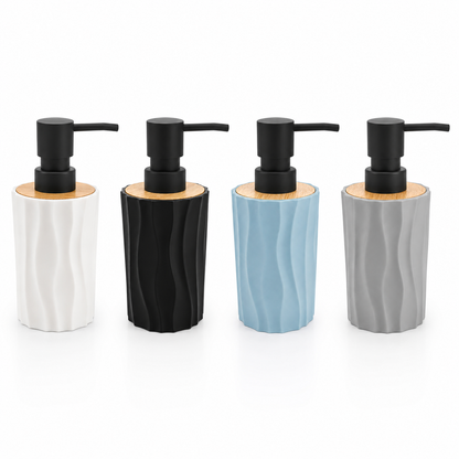 Premium Ceramic Soap Dispenser with Bamboo Lid & Matte Black Pump | Modern Refillable Hand Wash Lotion Dispenser | Bathroom & Kitchen Countertop Soap Pump Bottle
