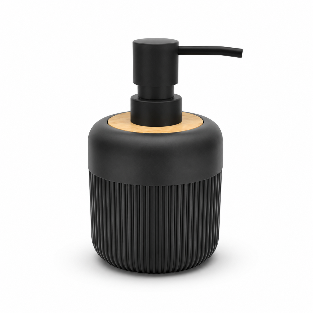 Premium Ribbed Ceramic Soap Dispenser with Bamboo Lid & Matte Pump | Refillable Bathroom & Kitchen Liquid Soap Dispenser | Modern Nordic Hand Wash Dispenser (350–400 ml)