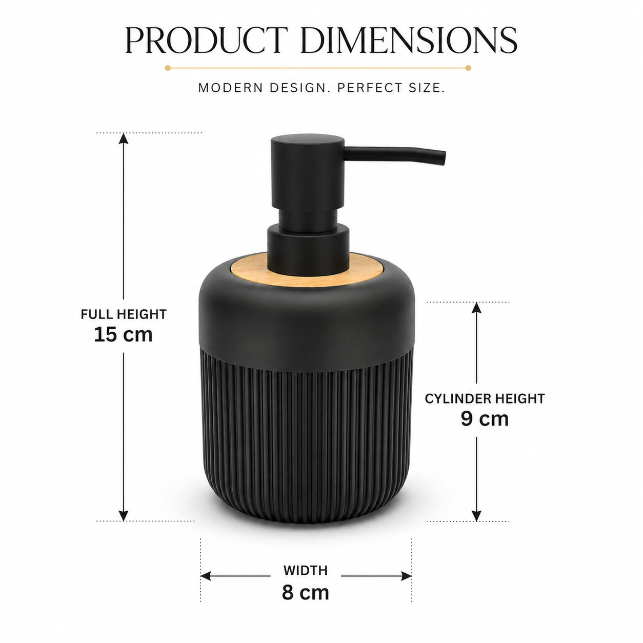 Premium Ribbed Ceramic Soap Dispenser with Bamboo Lid & Matte Pump | Refillable Bathroom & Kitchen Liquid Soap Dispenser | Modern Nordic Hand Wash Dispenser (350–400 ml)