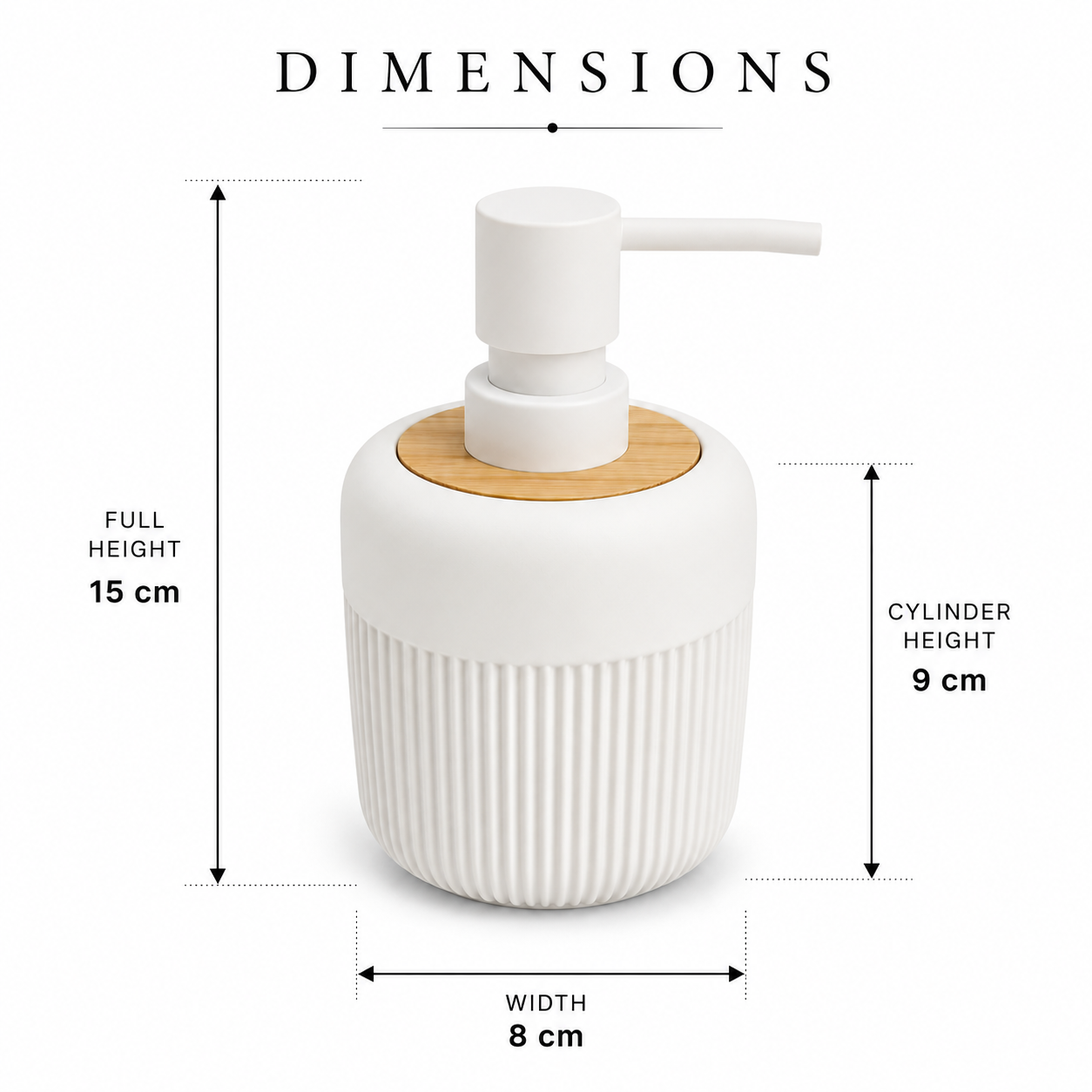 Premium Ribbed Ceramic Soap Dispenser with Bamboo Lid & Matte Pump | Refillable Bathroom & Kitchen Liquid Soap Dispenser | Modern Nordic Hand Wash Dispenser (350–400 ml)