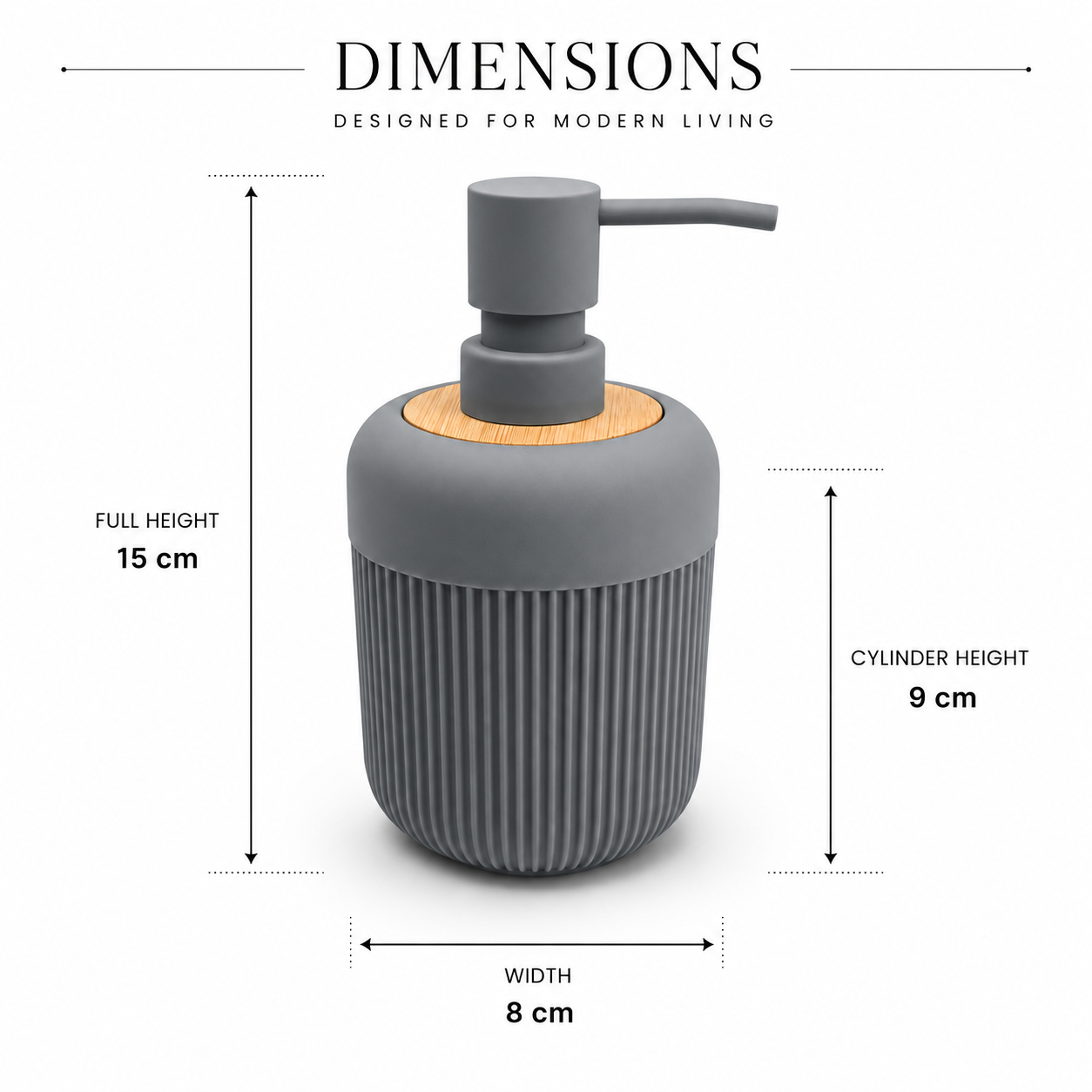 Premium Ribbed Ceramic Soap Dispenser with Bamboo Lid & Matte Pump | Refillable Bathroom & Kitchen Liquid Soap Dispenser | Modern Nordic Hand Wash Dispenser (350–400 ml)