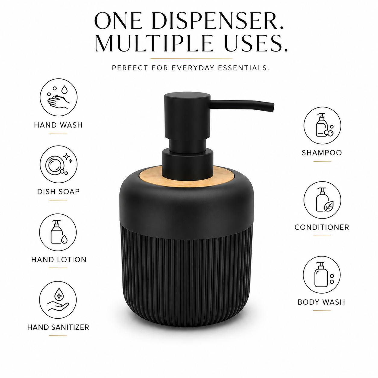 Premium Ribbed Ceramic Soap Dispenser with Bamboo Lid & Matte Pump | Refillable Bathroom & Kitchen Liquid Soap Dispenser | Modern Nordic Hand Wash Dispenser (350–400 ml)