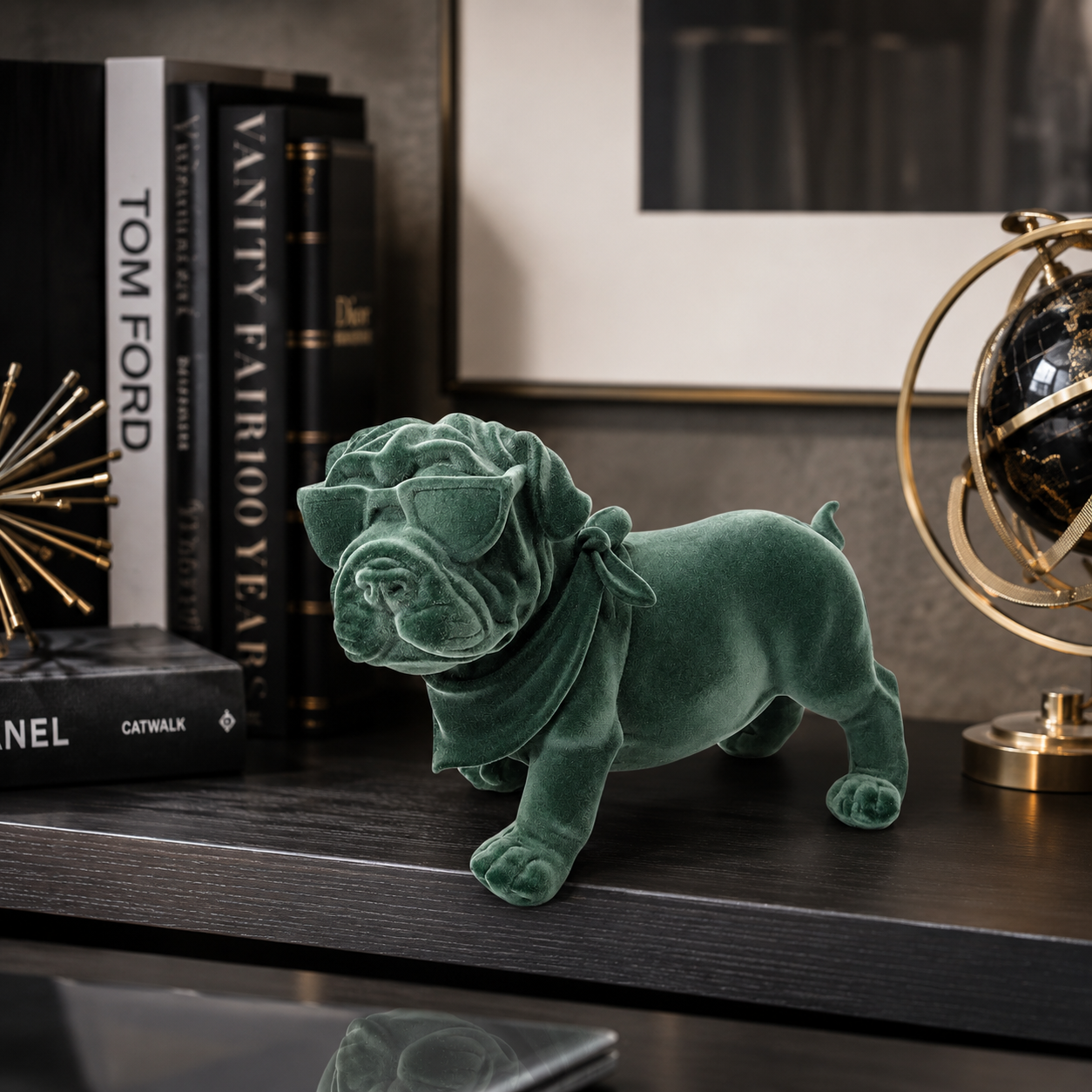Premium Velvet Bulldog Showpiece with Sunglasses