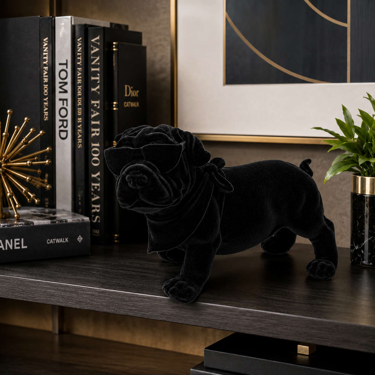 Premium Velvet Bulldog Showpiece with Sunglasses